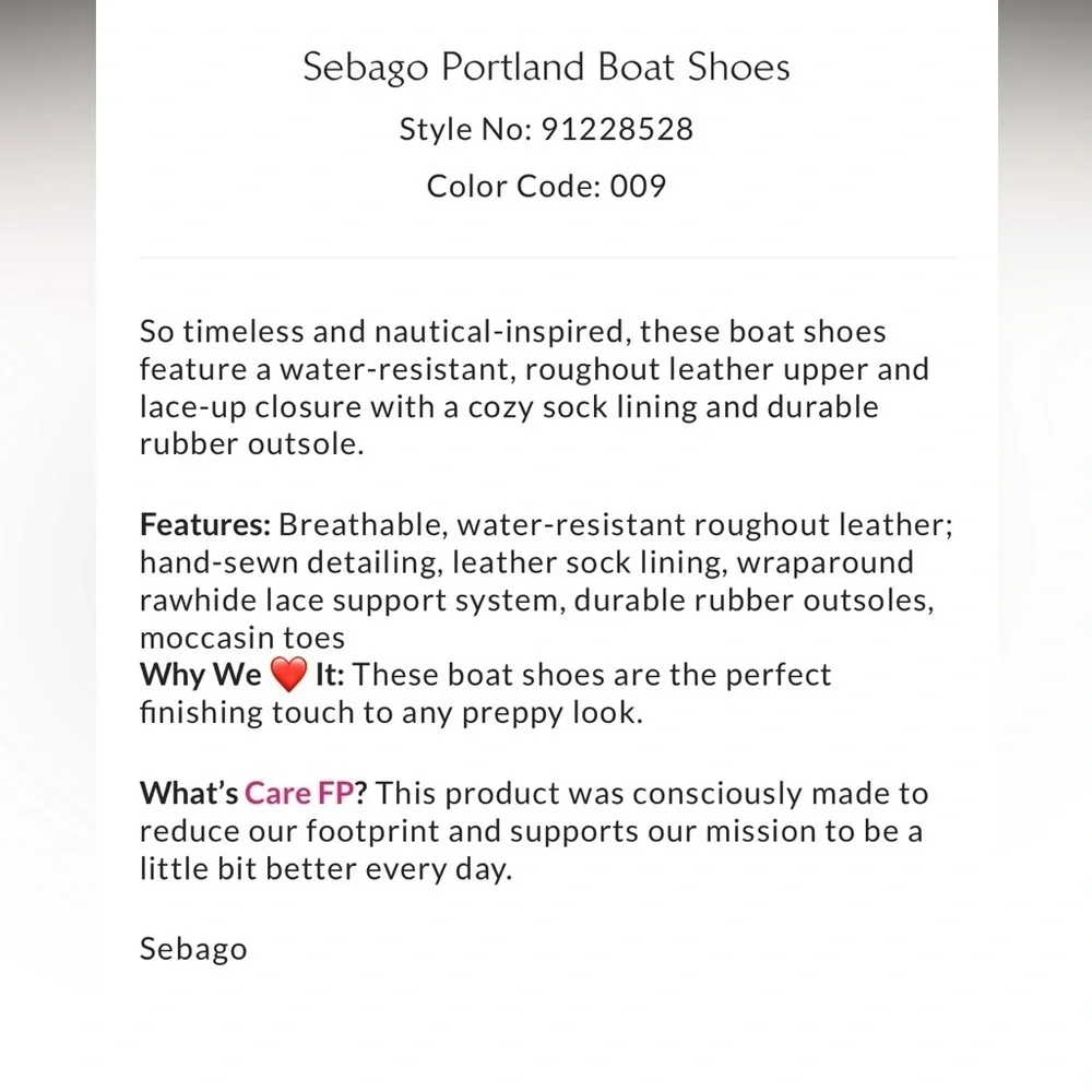 Free People Sebago Portland Boat Shoes Size 9 NIB